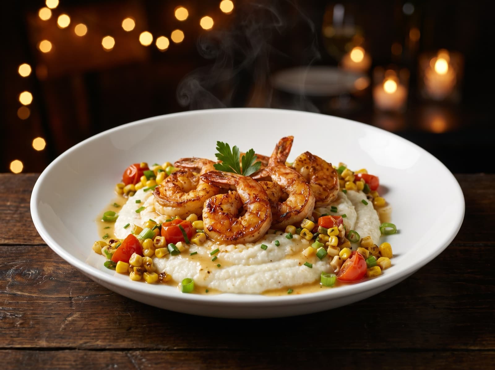Shrimp and grits — seared gulf shrimp over creamy gorda grits at Fozzie's Dining